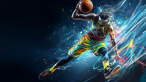 Electric energy bursts as a dynamic basketball player soars