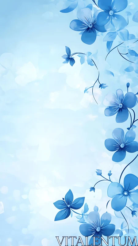 Cerulean Petals Cascade: Blue Floral Symphony on Dreamy Canvas.