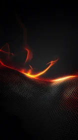 Glowing red light trails dance across a dark digital wave