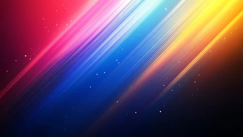 Prismatic light streaks cut diagonal spectrum gradient field.