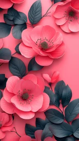 Pink flowers with dark foliage against monochromatic background