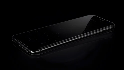 Sleek modern smartphone with reflective black glass in minimalist style.