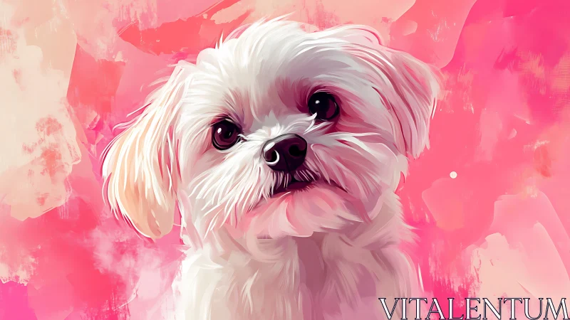 White puppy portrait pops against vivid pink abstract background.