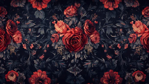 Crimson Blooms Dance Against Midnight Velvet Canvas
