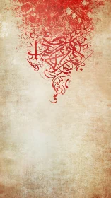 Artistic red calligraphy flows gracefully from textured parchment