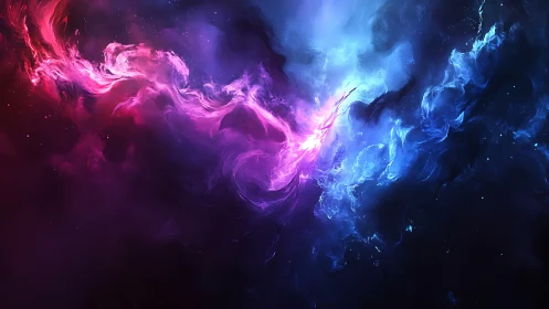 Nebulous magenta and blue energy forms in dark field.