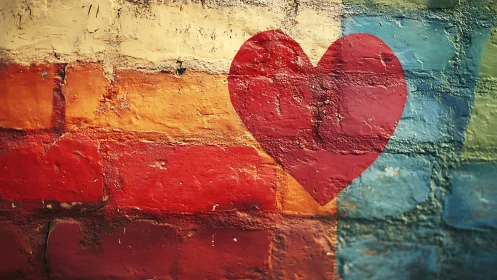 Red Heart on Weathered Colorful Wall Mural