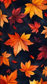 Autumn maple leaves in warm tones on dark background.