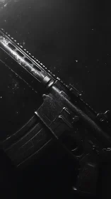 Tactical rifle rests in stark cinematic low key light