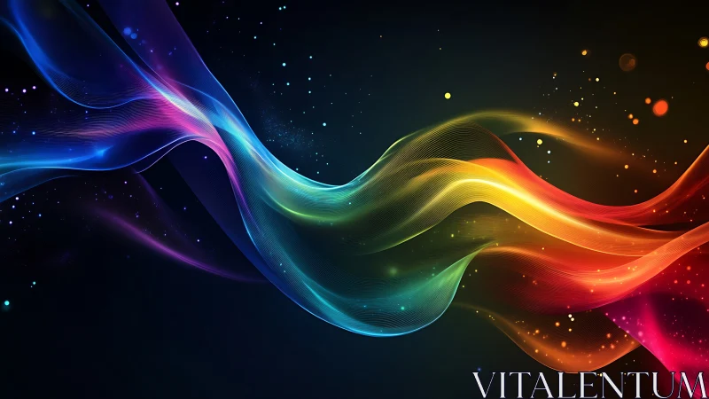 Chromatic light waves flowing across deep cosmic space.