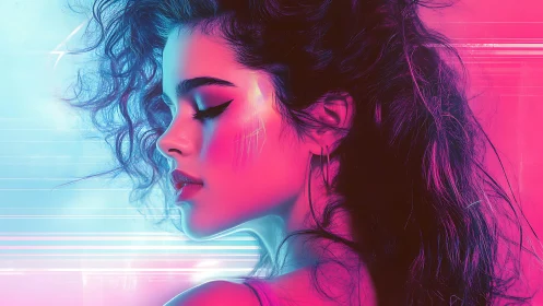 Neon-drenched profile portrait in electric duotone glow.