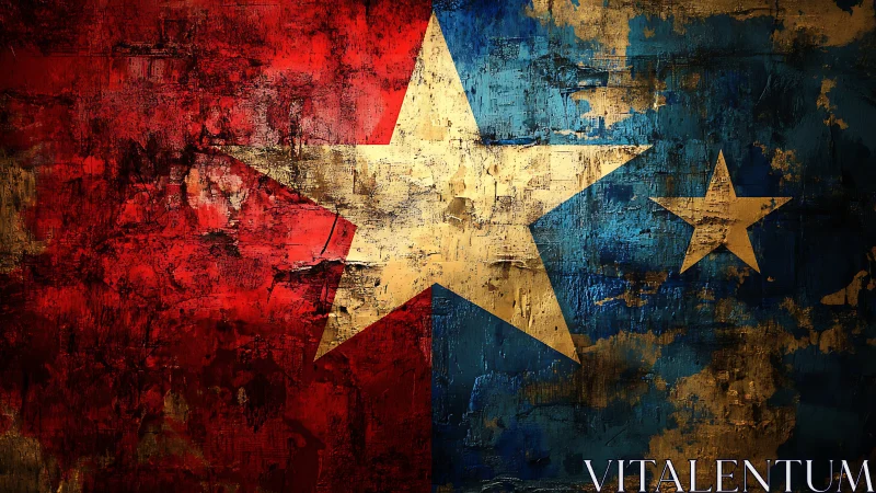 Weathered tricolor star emblem rendered with textured metallic brushwork