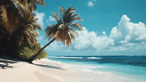 Palm-Fringed Tropical Shore with Turquoise Waters.