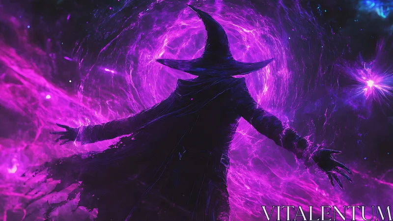 Mystic sorcerer opening a swirling gateway of violet power.
