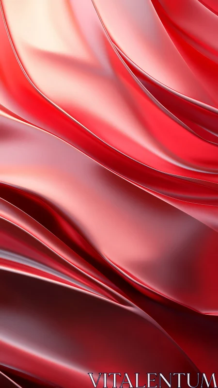 Red metallic abstract waves with smooth reflective folds.
