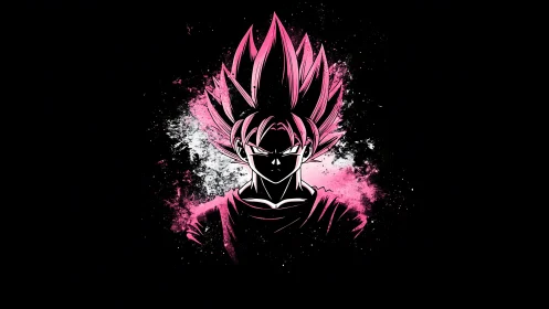 Electric pink anime warrior glowing in bold splattered light.