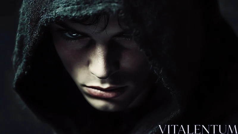 Hooded shadowling with storm-lit eyes and quiet menace.