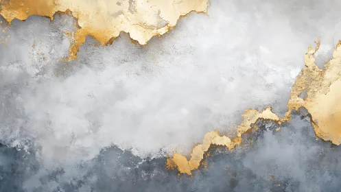 Elegant abstract painting with gold leaf accents and textured layers.