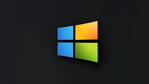 Minimalist colored window logo floats on deep black