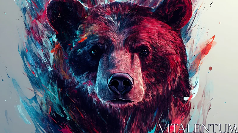 Bear portrait erupts through vivid abstract color field.