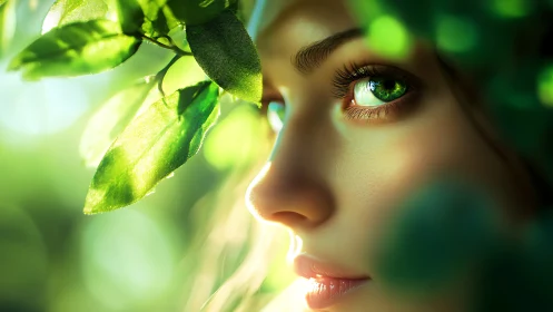 Emerald eyes quietly stitch human warmth into living leaves