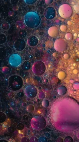 Floating neon bubbles drift through a cosmic abstract haze