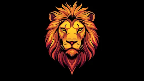 Stylized lion head illustration uses layered warm gradients
