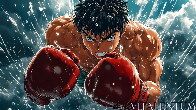 Boxer Mid-Punch Intensity Dynamic Rain Combat