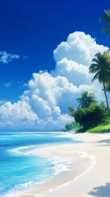 Tropical Coastal Landscape Exhibiting Volumetric Cloud Formation and Chromatic Atmospheric Depth