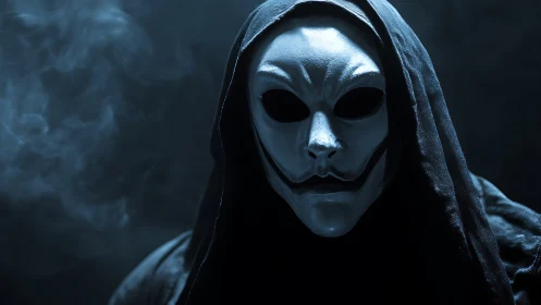 Midnight masked phantom staring through the smoke curtain.