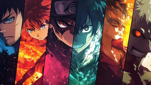 Angular anime portraits align with elemental color dynamics