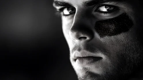 Intense black and white athlete portrait captures focused grit