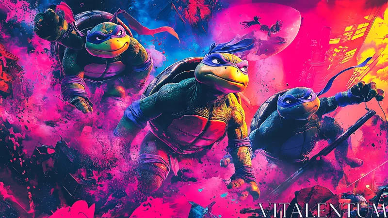 Neon-splashed mutant heroes sprint through electric city chaos.