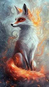 Mythic white fox crowned with swirling elemental fire.