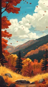Autumnal mountain valley in stylized atmospheric perspective.