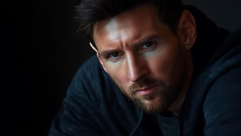 Hyperreal male portrait with hooded sweatshirt in low key