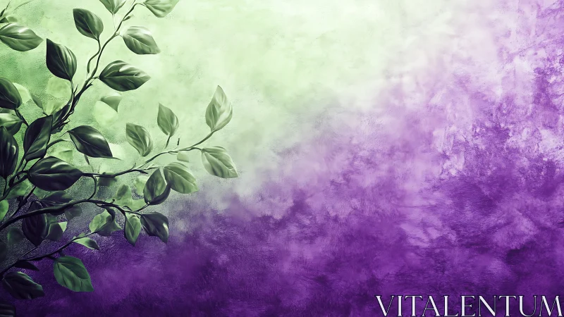 Verdant foliage against textured green to violet gradient field.