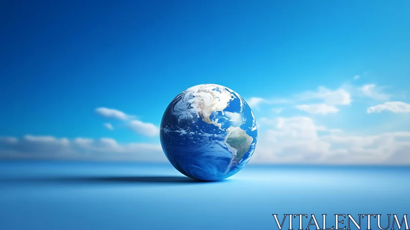 Digital globe model rests on flat surface under clear sky