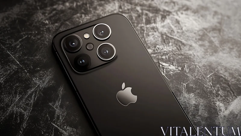 Black iPhone 12 Pro with triple camera system on textured surface