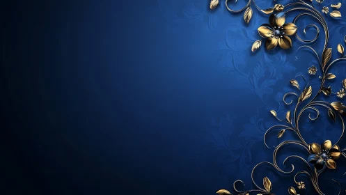 Golden blossoms curling over deep blue elegance.