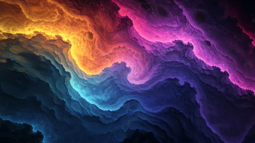 Fractal nebula waves in cascading prismatic color fields.