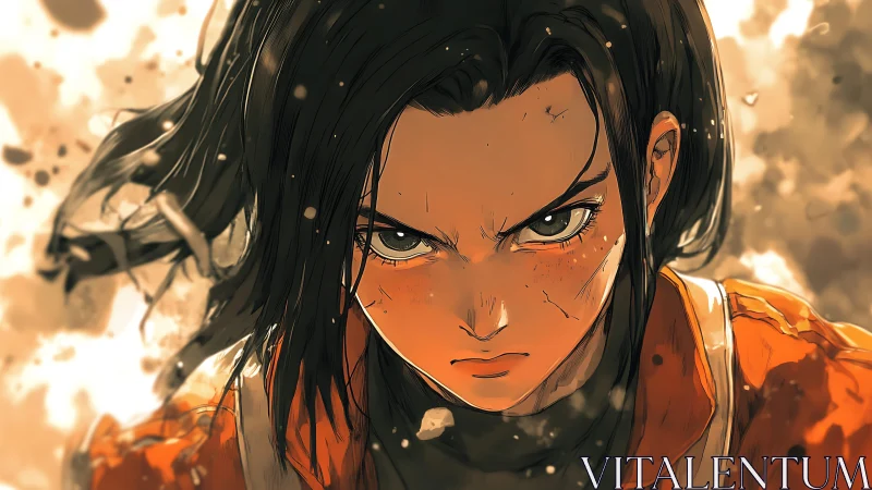 Fierce anime hero meets the storm with determined bravery.