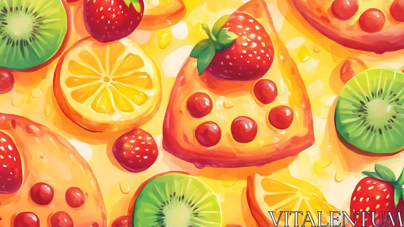 Sunlit fruit pizza carnival splashes across a juicy canvas.