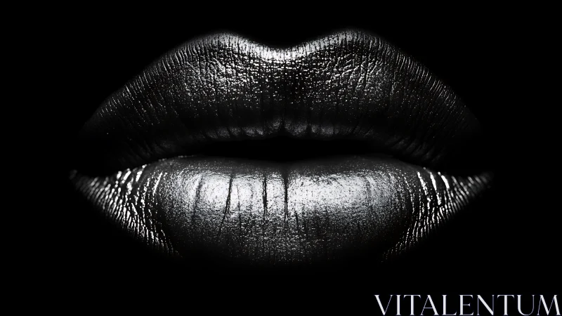 Silver-lit lips floating in a dreamy black velvet hush.