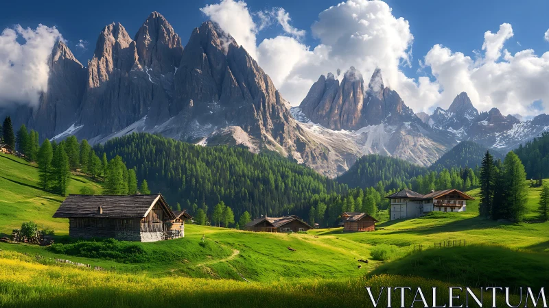 Golden mountain valley welcomes quiet wooden hillside homes