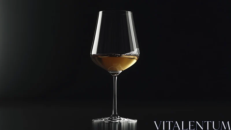 Single stemmed wine glass with amber liquid on black background.