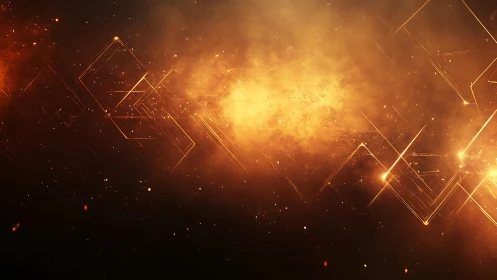 Glowing Abstract Geometric Shapes with Fiery Light Effects.
