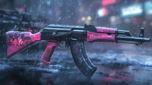 Neon-weathered AK platform with cyberpunk camo detailing.