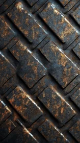 Weathered metal bricks in diagonal industrial pattern.