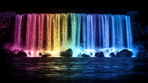 Chromatic waterfall cascade illuminated by gradient spectral light